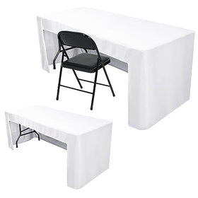 Nasitos white fitted table cover, front view, professional display for events
