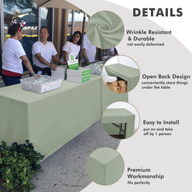 Nasitos open-back sage green tablecloth enables comfortable behind-the-table seating