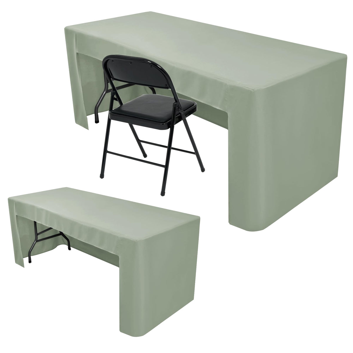 Nasitos sage green 6ft tablecloth front view for a polished trade show display