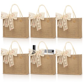NatCasa burlap tote bags 6pc set, front view, ideal for eco-friendly shopping.