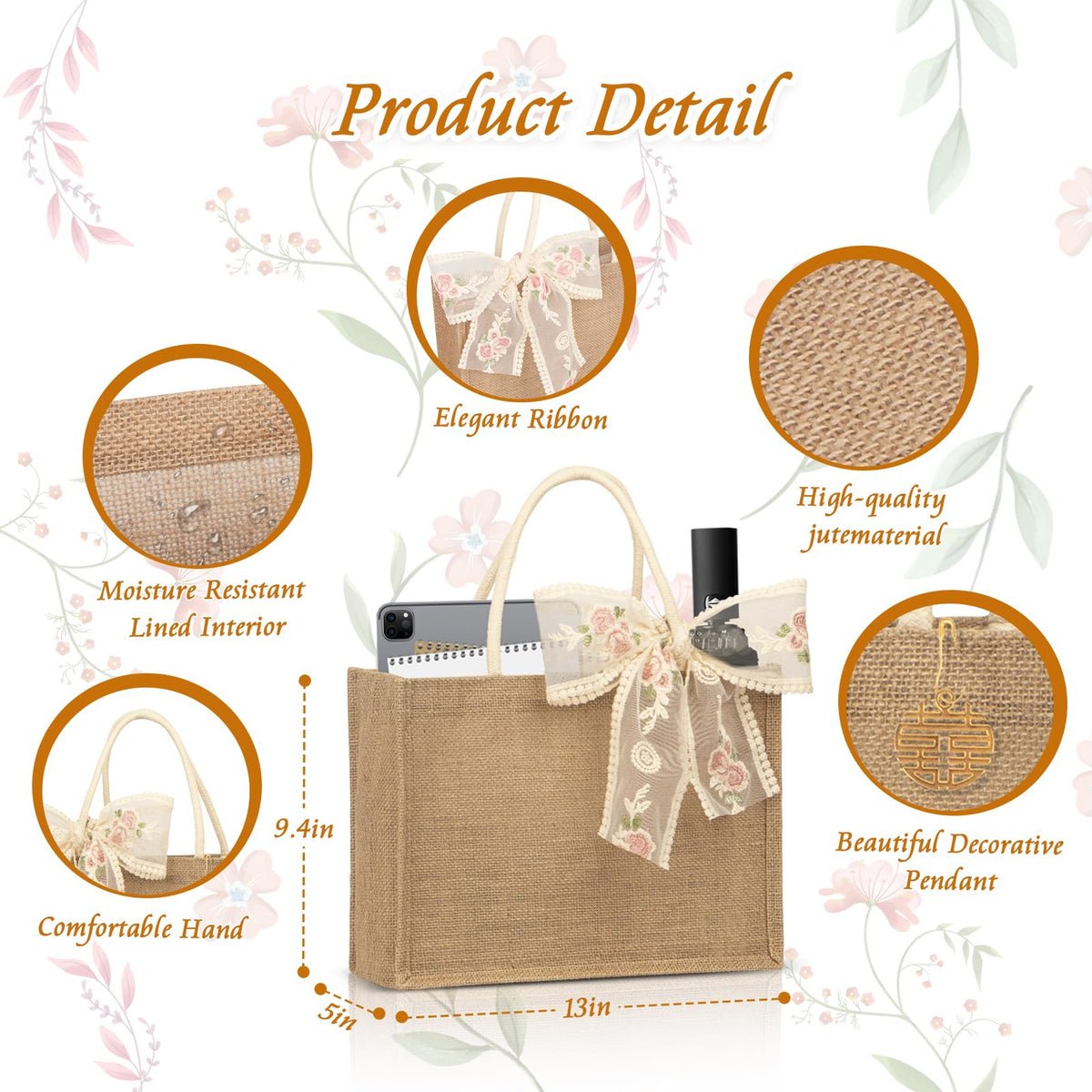 NatCasa tote dimensions 13x9.4x5 inches, spacious interior for essentials.