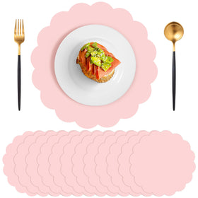 NatNarr 60-pack light pink paper placemats with scalloped edges for elegant gatherings