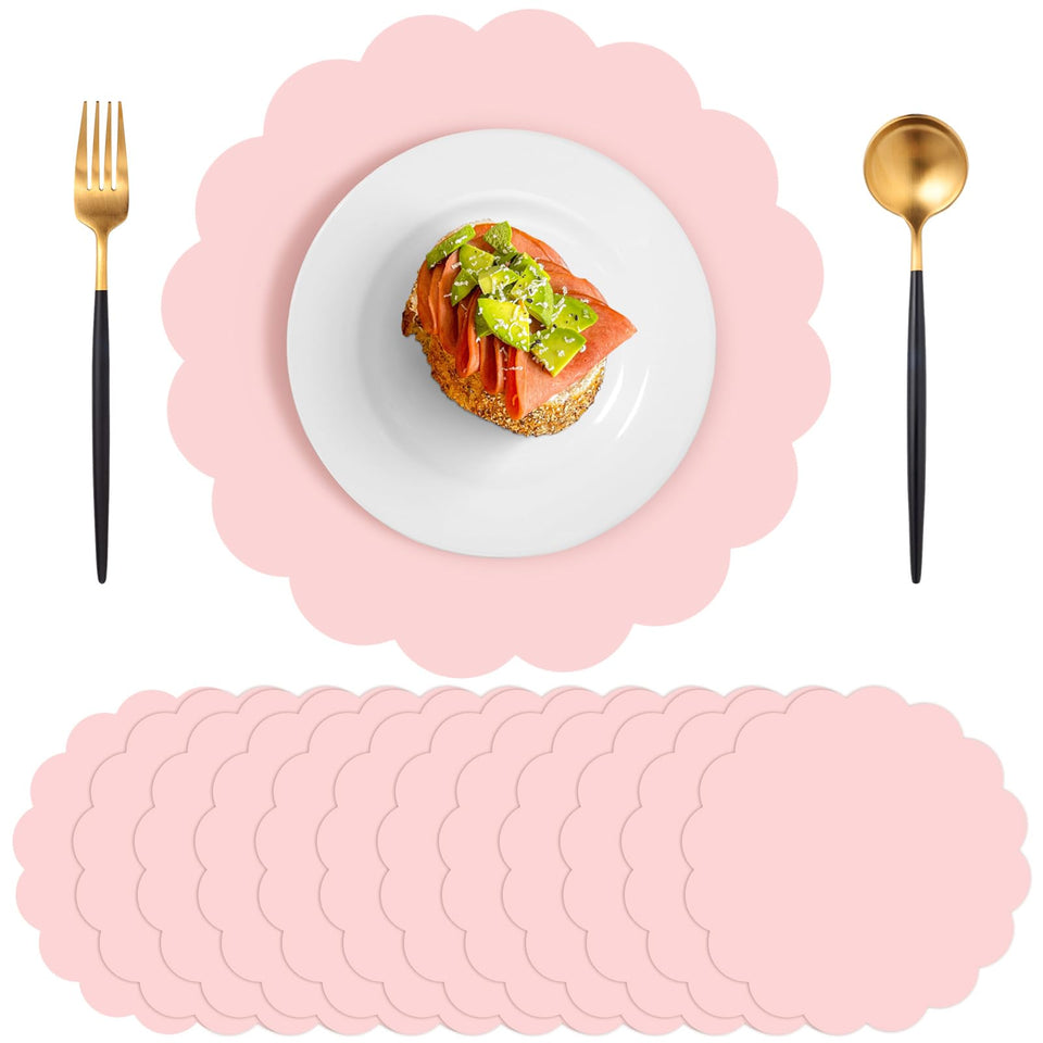 NatNarr 60-pack light pink paper placemats with scalloped edges for elegant gatherings