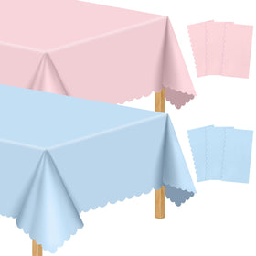 NatNarr 6-pack gender-reveal tablecloth in pink and blue for elegant party setup.