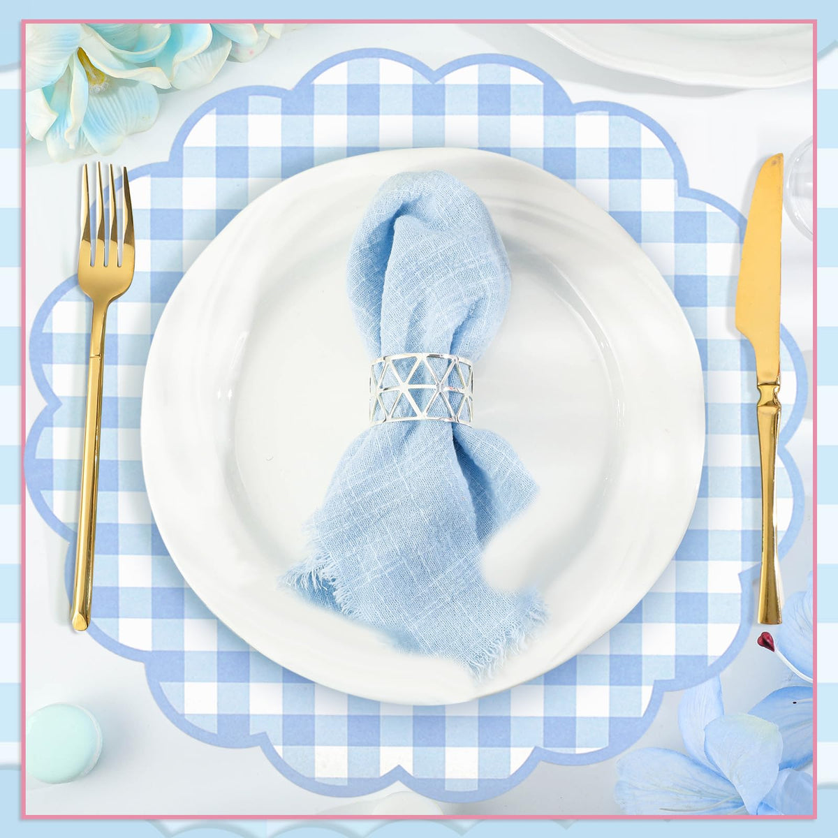NatNarr blue checkered placemat creates a festive table setting