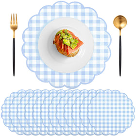 NatNarr blue gingham placemat with curled edge protects tabletops from spills