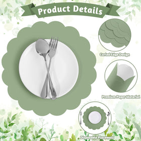 NatNarr sage-green disposable placemats, 13.5 inch, protect tables during celebrations