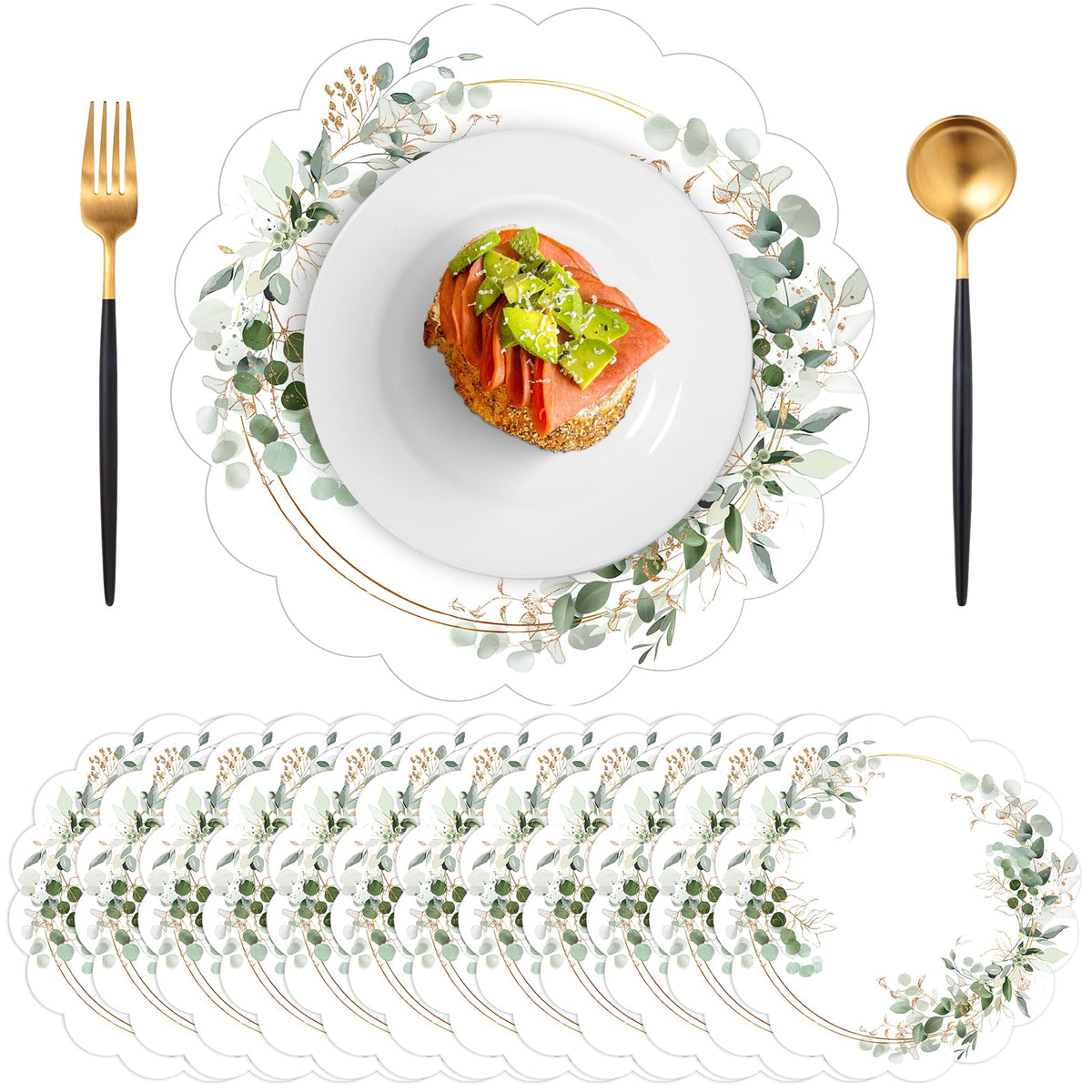 NatNarr green eucalyptus placemats set on a table for elegant weddings and events