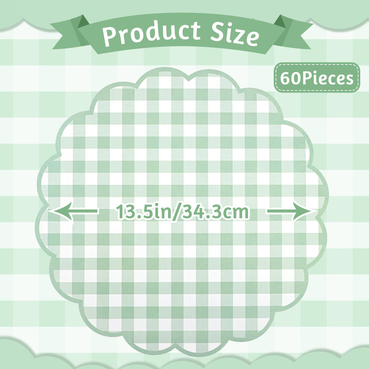 NatNarr green gingham paper placemats measure 13-5 inches for neat presentation