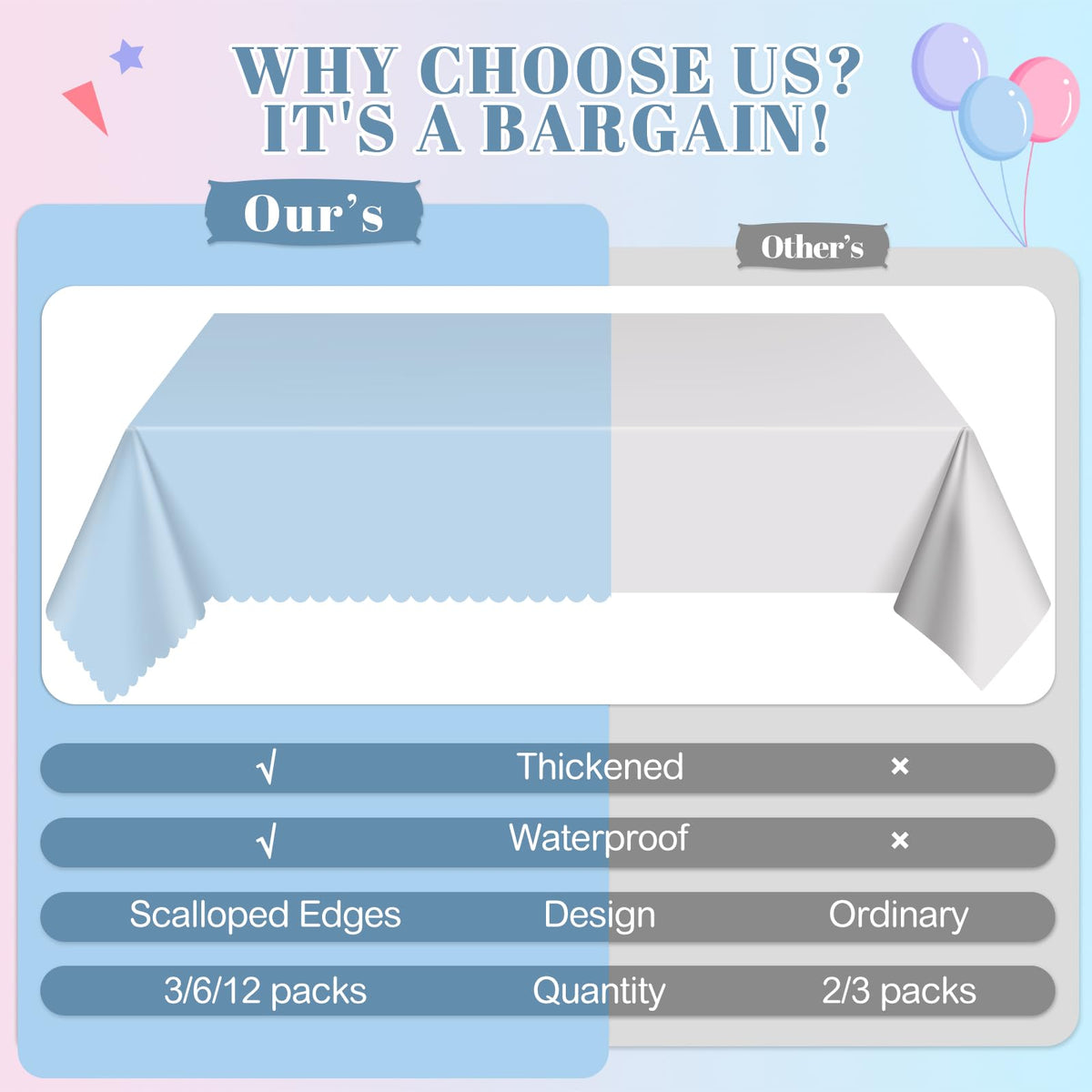 NatNarr PEVA gender-reveal tablecloth—waterproof and stain-resistant for indoor-outdoor use.
