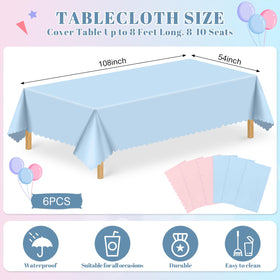 NatNarr pink-blue disposable scalloped tablecloth adds quick decor and surface protection.