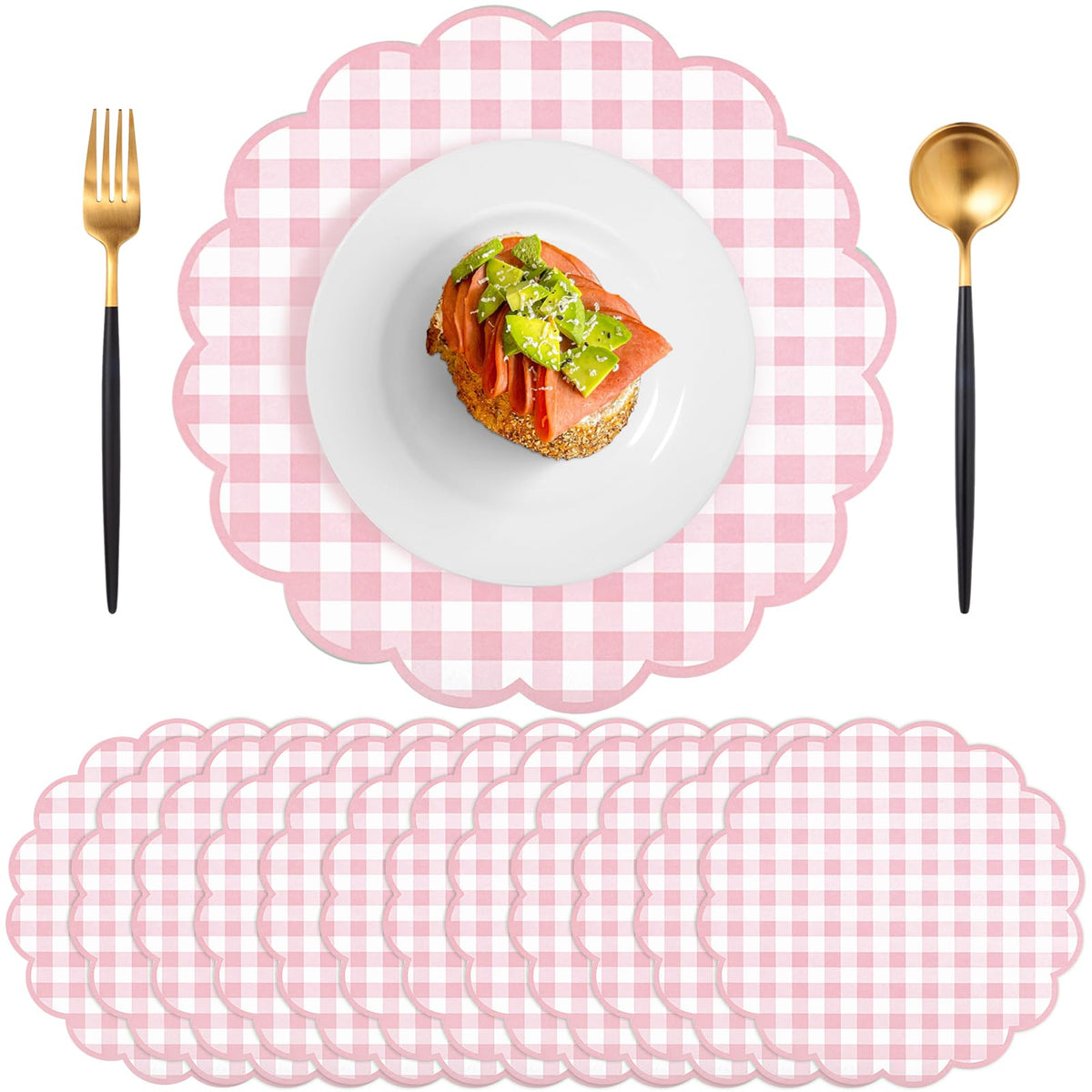 NatNarr pink white gingham placemat, 13.5 inch, perfect for party tables