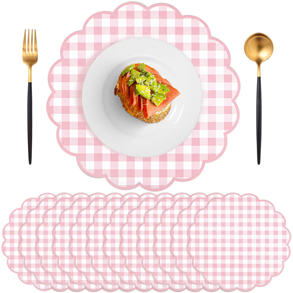 NatNarr pink white gingham placemat, 13.5 inch, perfect for party tables