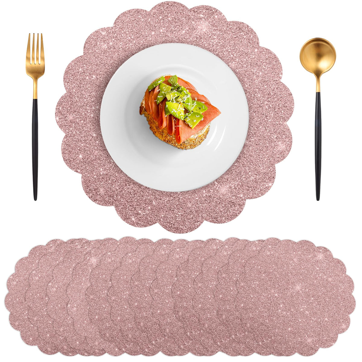 NatNarr rose gold glitter placemats pack adds festive sparkle to family dining