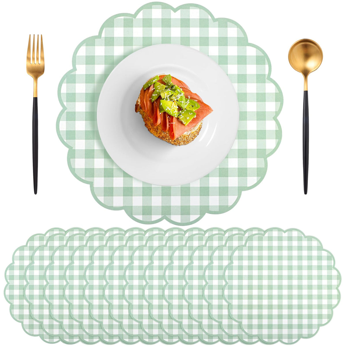 NatNarr sage green gingham placemats with rolled edge protect tables and add elegance