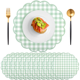 NatNarr sage green gingham placemats with rolled edge protect tables and add elegance