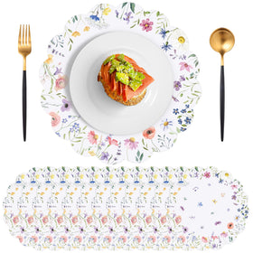 NatNarr Spring Flower Placemats flatlay showing a 60-piece set for party prep