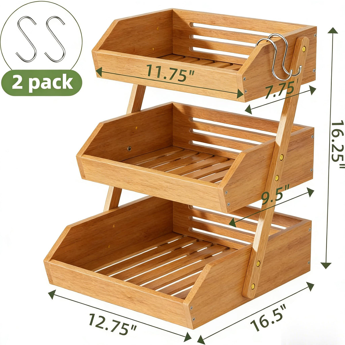 Natural bamboo design blends with kitchen decor while keeping produce visible.