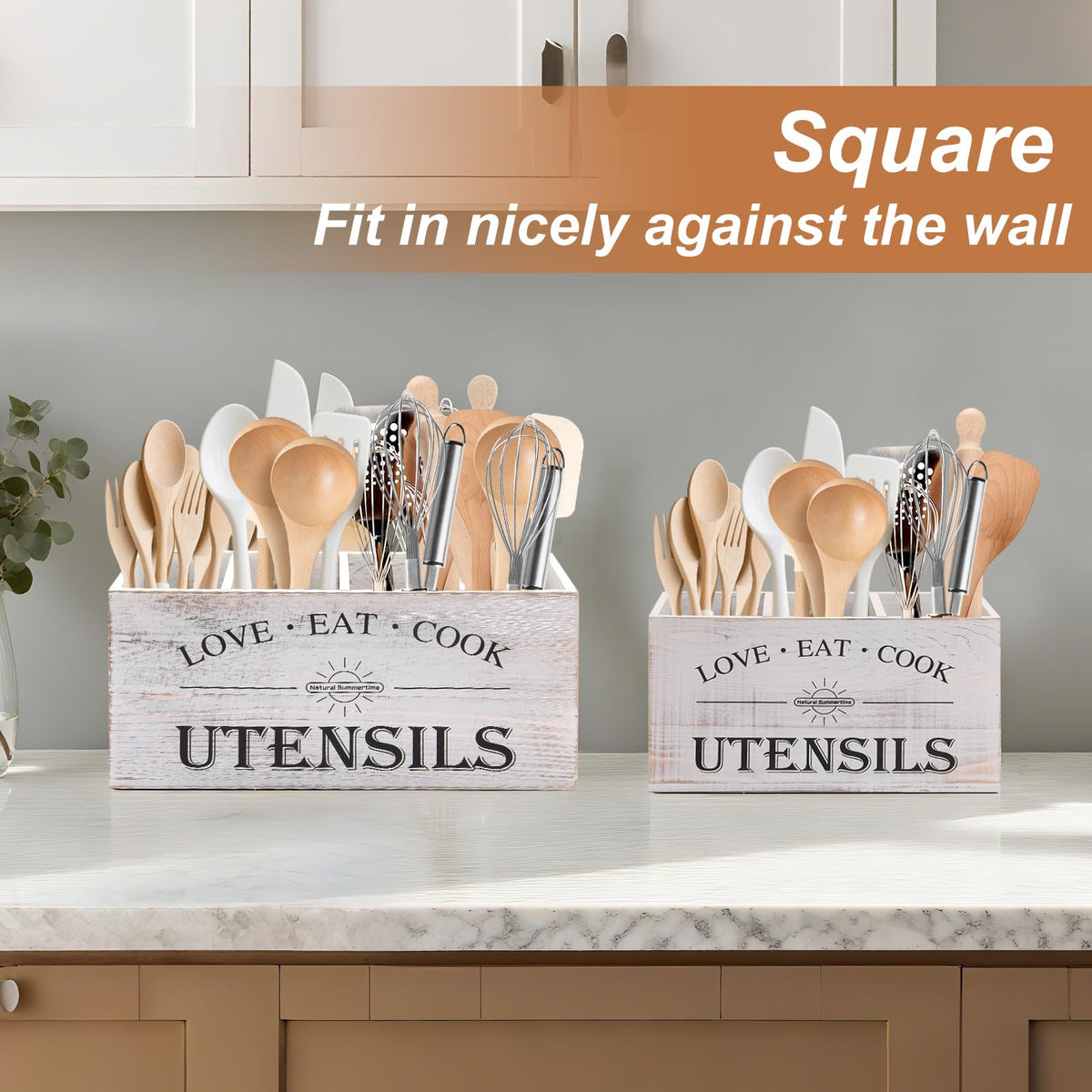 Natural Summertime durable wooden organizer sits on the counter as a stylish solution.