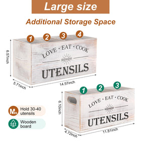 Natural Summertime four-compartment wooden utensil holder keeps spatulas within easy reach.