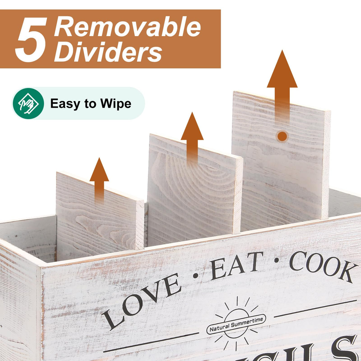 Natural Summertime removable center divider enables easier corner cleaning.