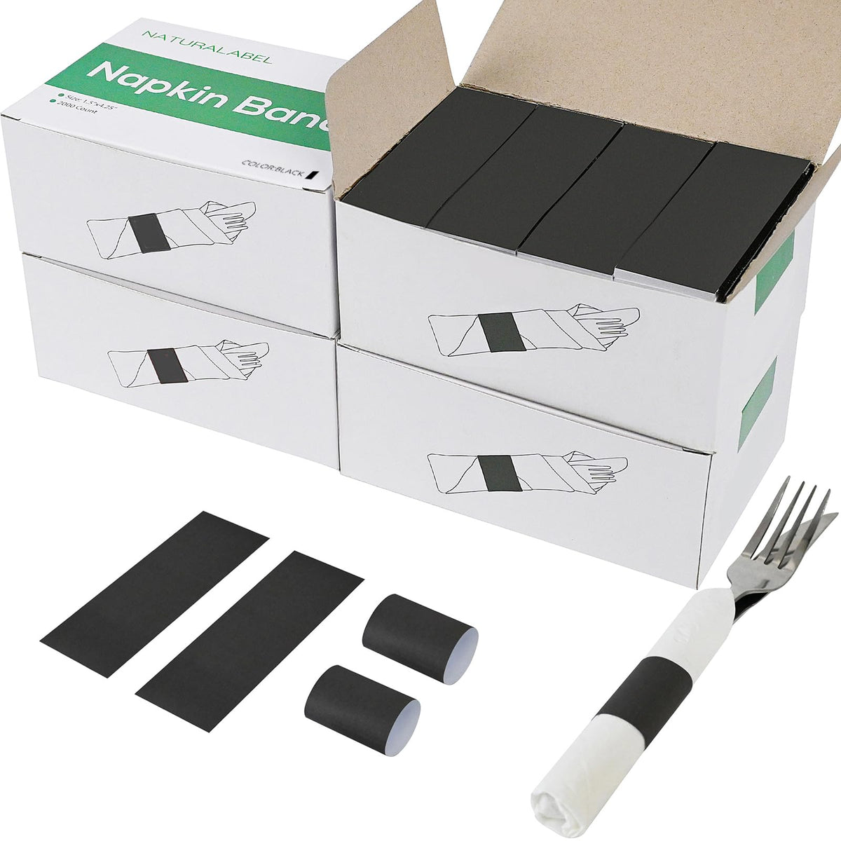 NATURALABEL black napkin bands 8,000-pack for professional table setups and quick servicing.