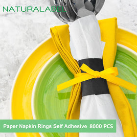 NATURALABEL black napkin bands closeup showing adhesion and clean lines for service.