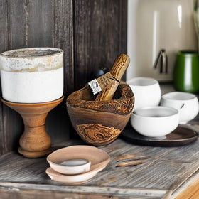 Naturally Med Tunisian olive wood close-up shows hardwearing surface