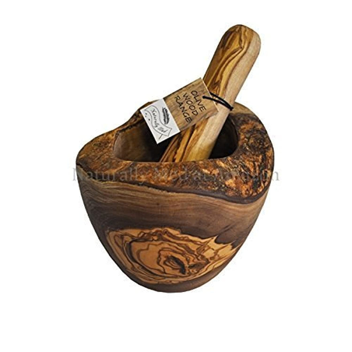 Naturally Med olive wood mortar and pestle top view for grinding spices