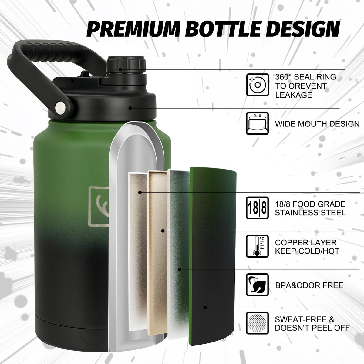 NATURE PIONEOR wide-mouth bottle for easy refills and ice cubes.