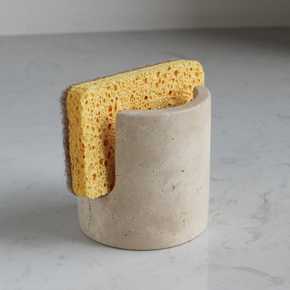 Natust travertine sponge holder for sink keeps counter dry and stylish.
