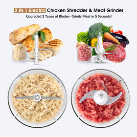 NAUQUOHZ chicken shredder with wire-drawing blade shredding chicken evenly.