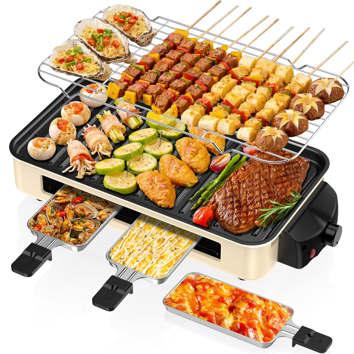 NAUQUOHZ electric indoor grill 1500W unit for smokeless, convenient grilling at home.