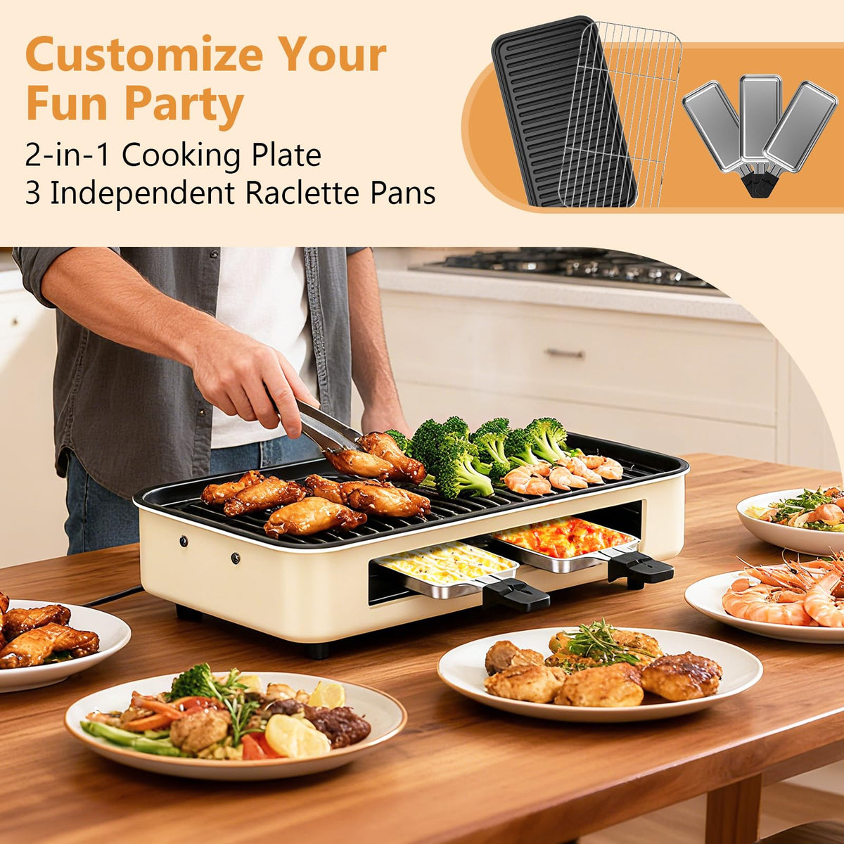 NAUQUOHZ removable non-stick griddle plate enables easy cleaning and versatile meals.