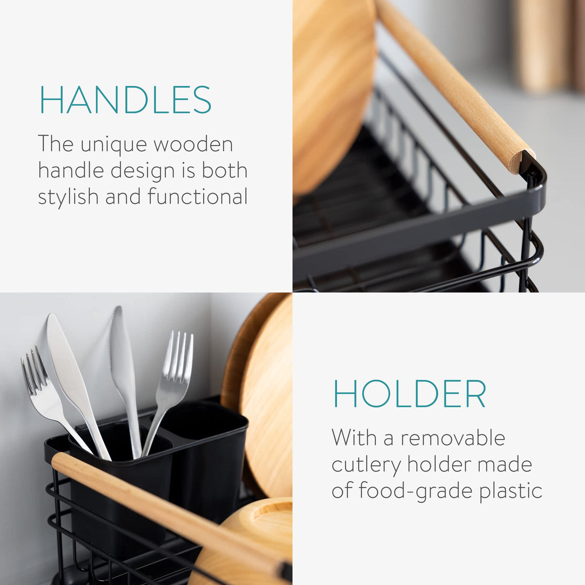 Navaris Dish Drainer Rack with removable cutlery holder for easy transfer