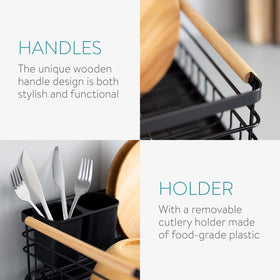 Navaris Dish Drainer Rack with removable cutlery holder for easy transfer
