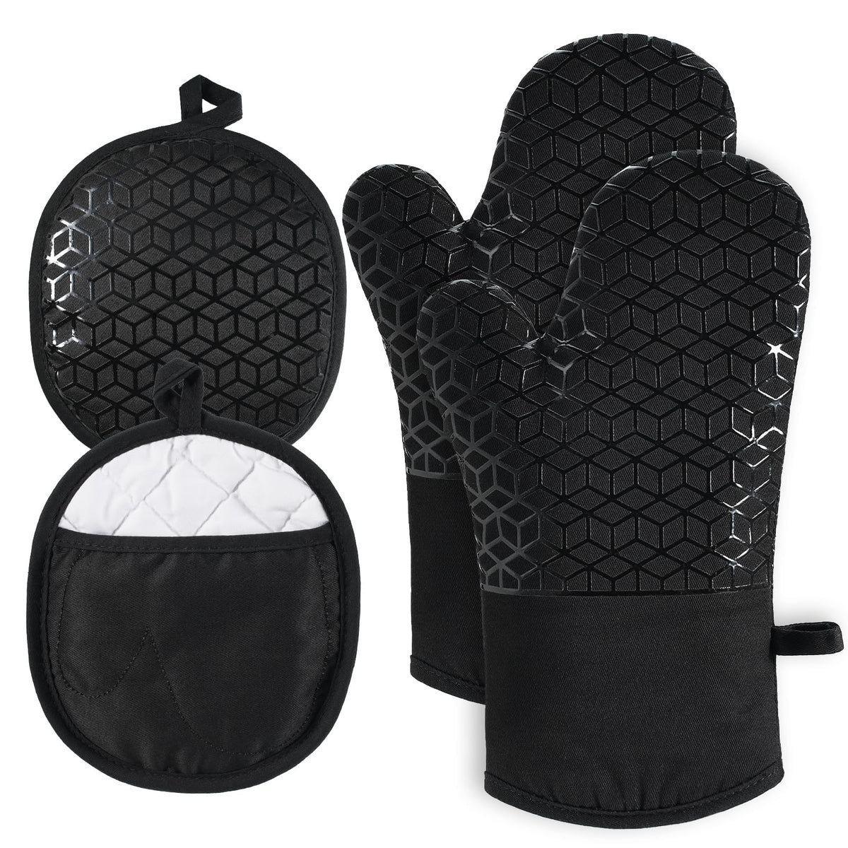 NAVITHOUS oven mitts demonstrating 500°F heat resistance for hot cookware
