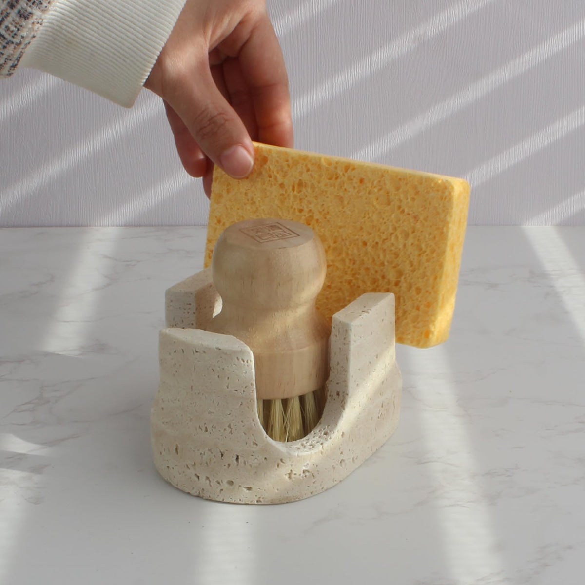 Nawgnail 2-slot drying rack travertine neatly separates sponges and brushes