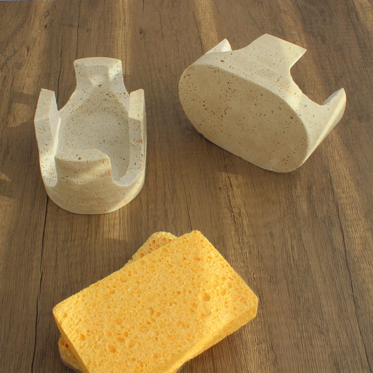 Nawgnail beige travertine kitchen counter display adds subtle style and order