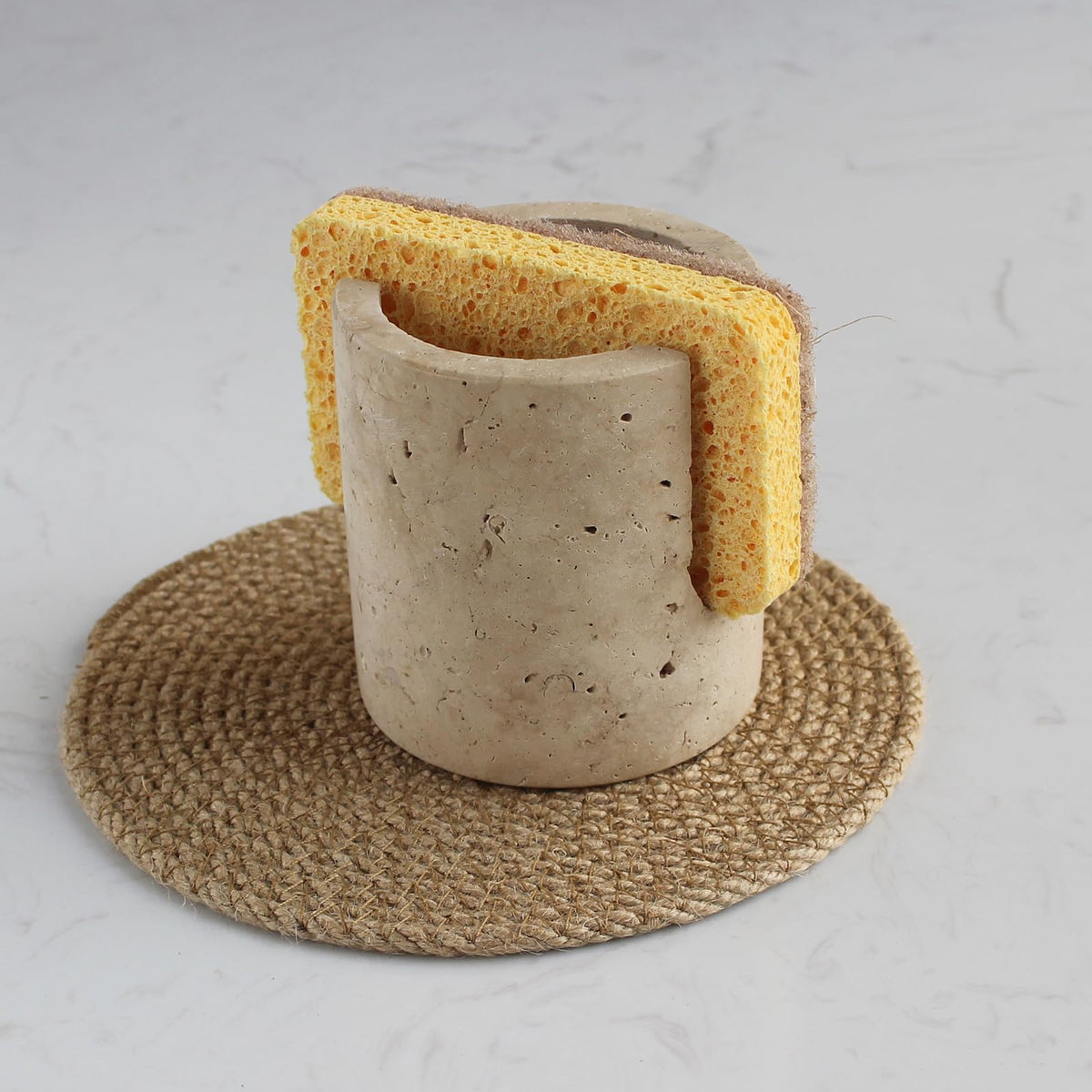 Nawgnail modern sink decor in beige travertine enhances kitchen aesthetics.