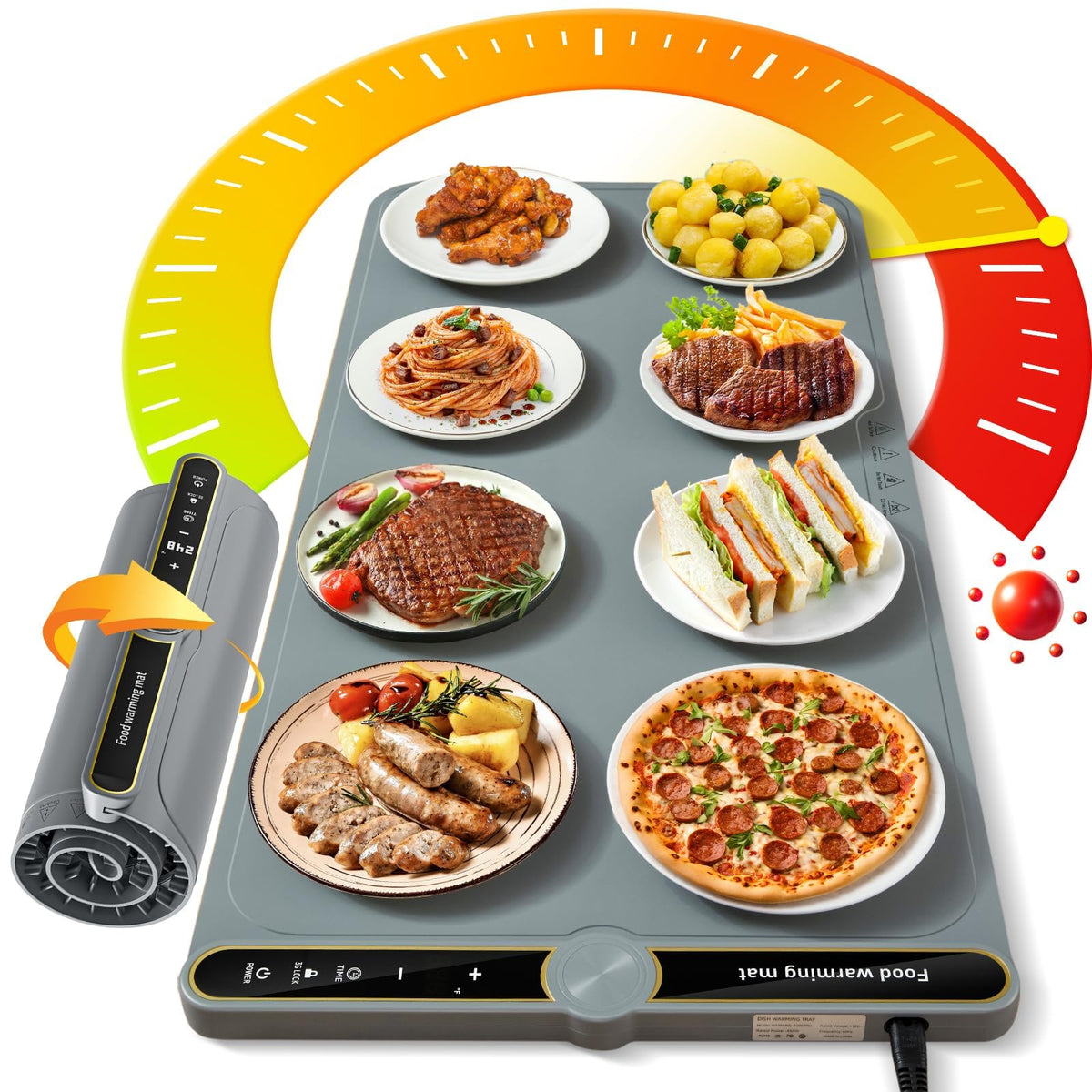 NAXBEY warming mat on a large plate setup, keeping meals warm for guests.
