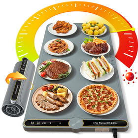 NAXBEY warming mat on a large plate setup, keeping meals warm for guests.