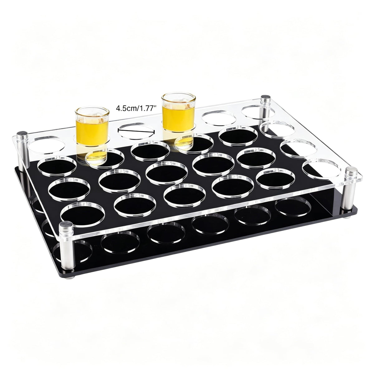 NBEADS 24-shot glass tray holder in clear acrylic for bar display and organization