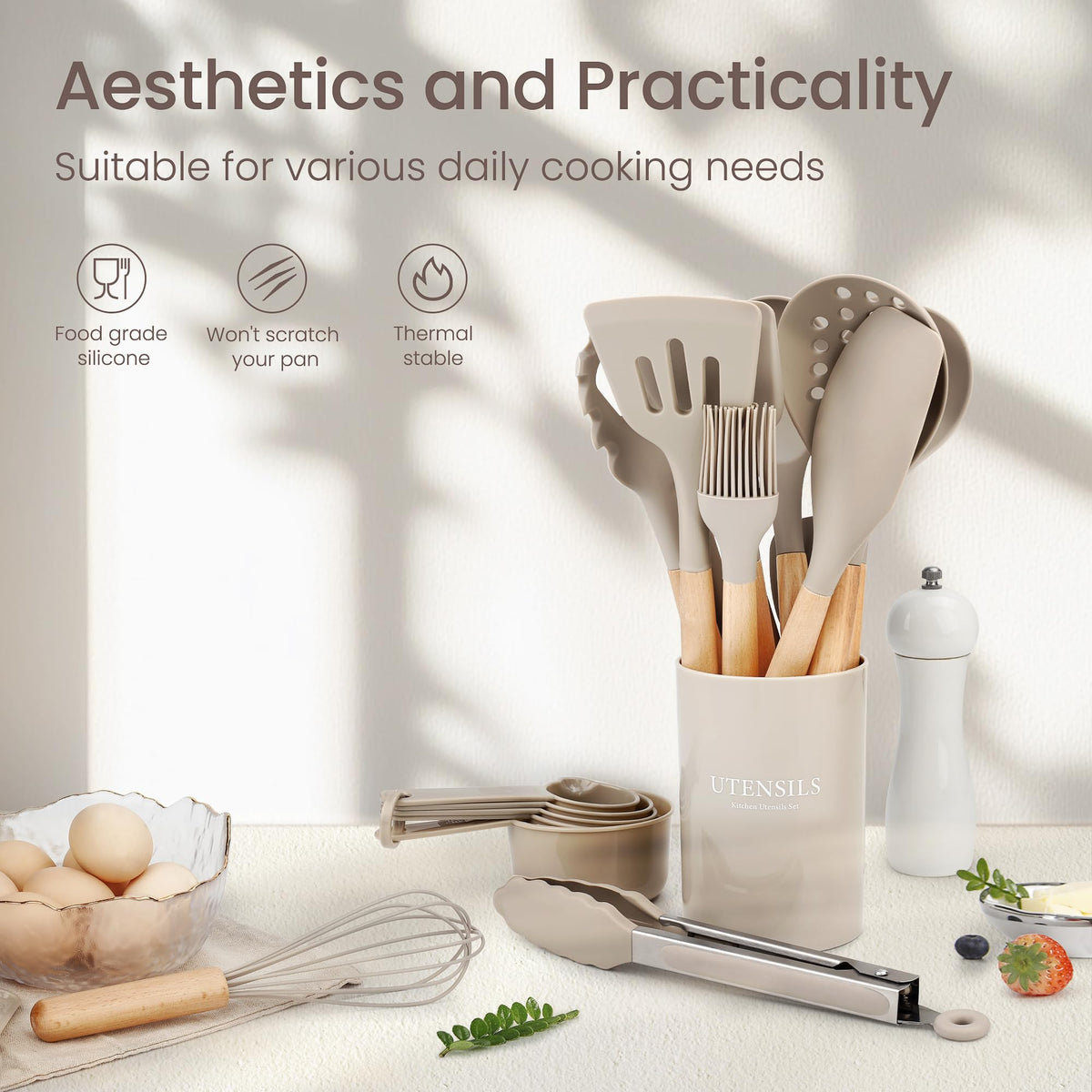 NCUE heat-resistant silicone spatula designed to withstand high heat and protect pans.
