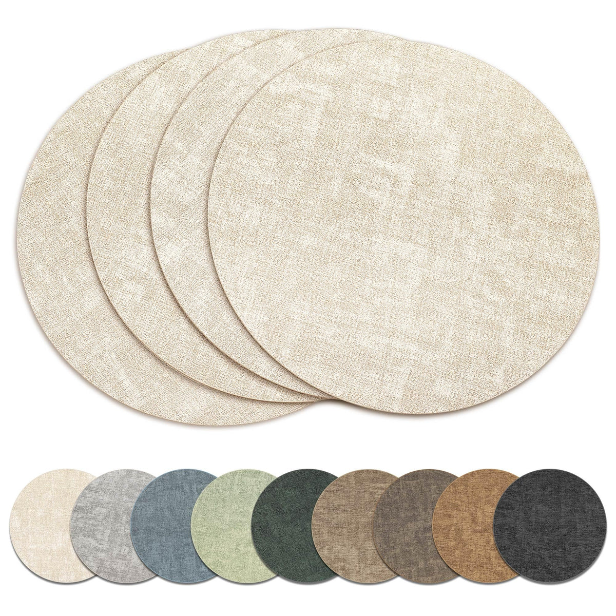 NCUE 13-inch round beige placemats, top view, heat protection for hot dishes