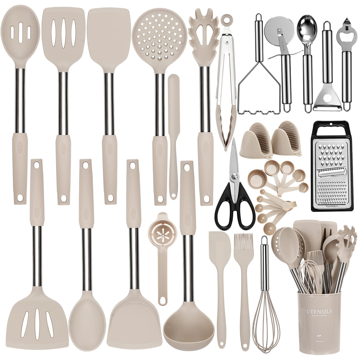 NCUE 35-piece silicone utensils set shown for versatile cooking and easy stirring.