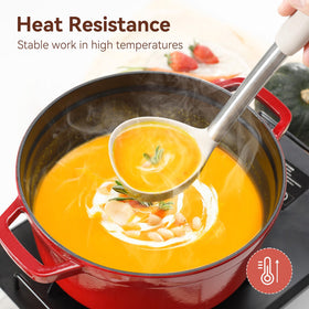 NCUE spatula with stainless steel handle offers sturdy control during flipping.