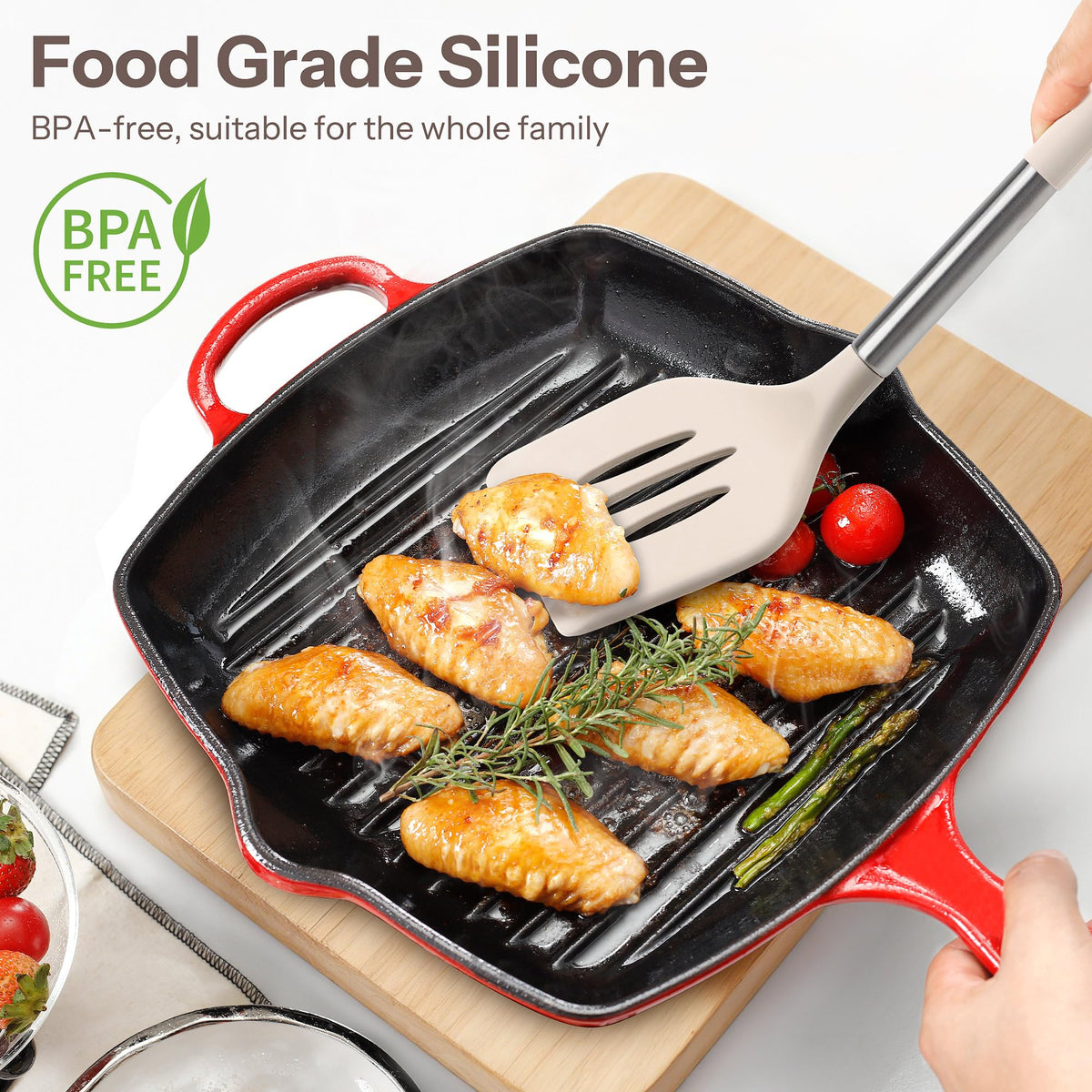 NCUE utensils with stainless steel handles for durability and rust resistance
