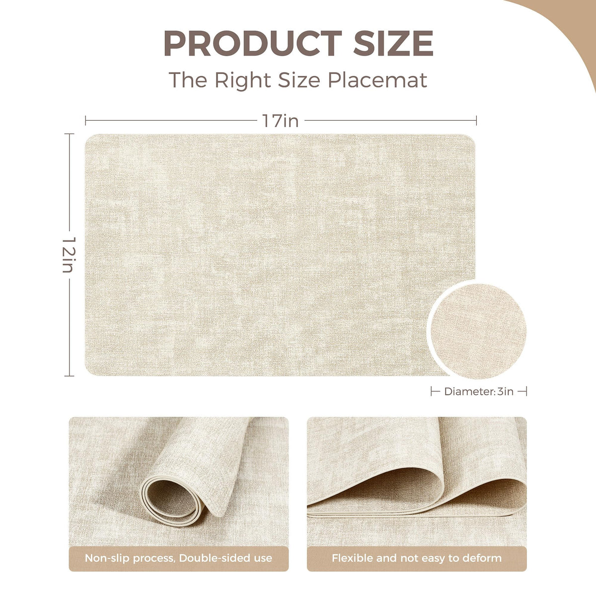 NCUE vinyl placemats beige set6 indoor dining scene with warm tones.