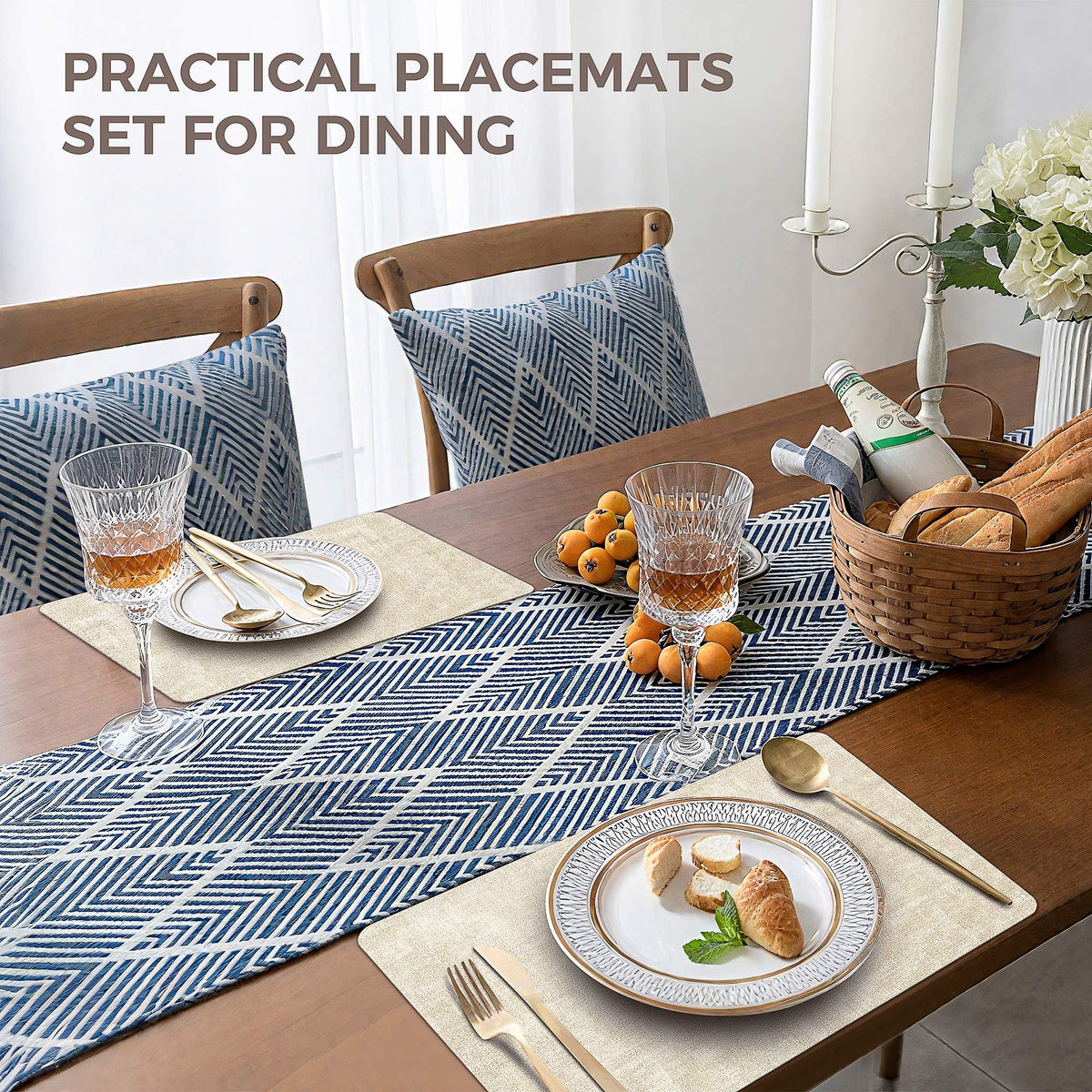 NCUE vinyl placemats beige set6 outdoor table setup durable and wipeable.